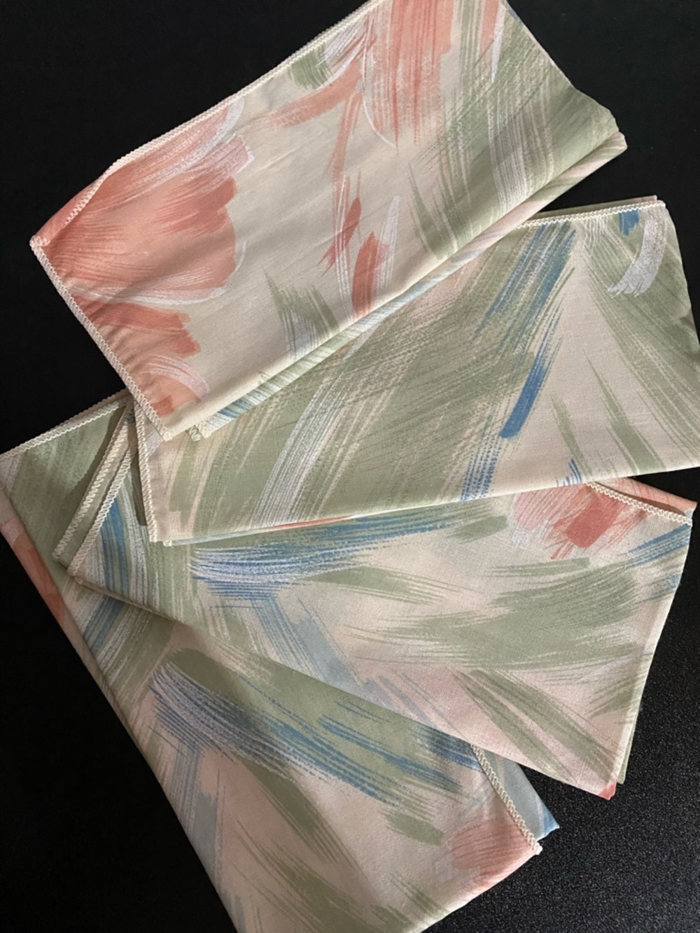 Vintage Abstract Brushstroke Dinner Napkins in Pastel Greens, Blues & Coral